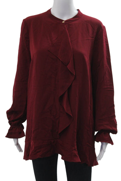 Zoe By Rachel Zoe Women Red Bohemian Tunic Long Sleeve Button Polyester Size L