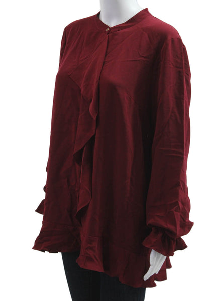 Zoe By Rachel Zoe Women Red Bohemian Tunic Long Sleeve Button Polyester Size L