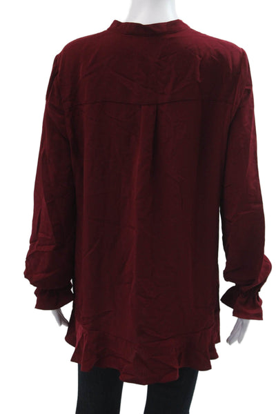 Zoe By Rachel Zoe Women Red Bohemian Tunic Long Sleeve Button Polyester Size L