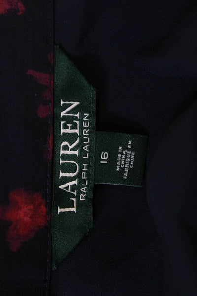 Lauren Ralph Lauren Women Floral Dark Blue A-Line Pleated Skirt Plus Size 16