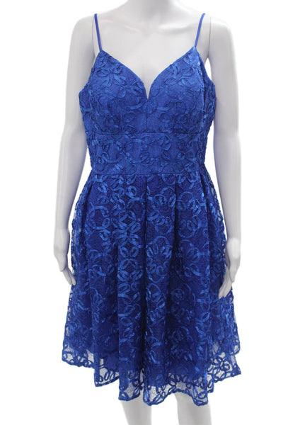 Nicole Miller Womens Blue Floral Fit & Flare Dress V-Neck Sleeveless Size 12