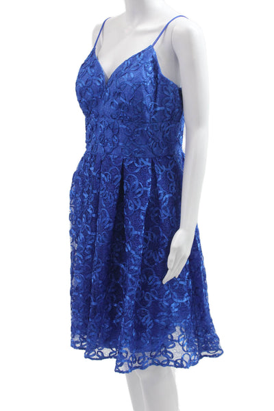 Nicole Miller Womens Blue Floral Fit & Flare Dress V-Neck Sleeveless Size 12