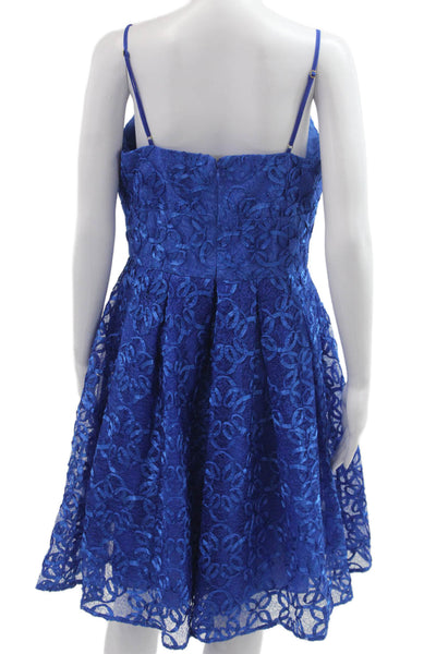 Nicole Miller Womens Blue Floral Fit & Flare Dress V-Neck Sleeveless Size 12