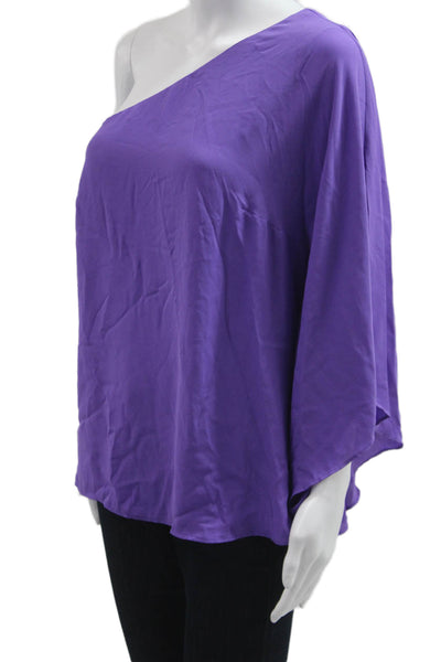 Lauren Ralph Lauren Womens Lightweight Draped One Shoulder Blouse Purple Medium