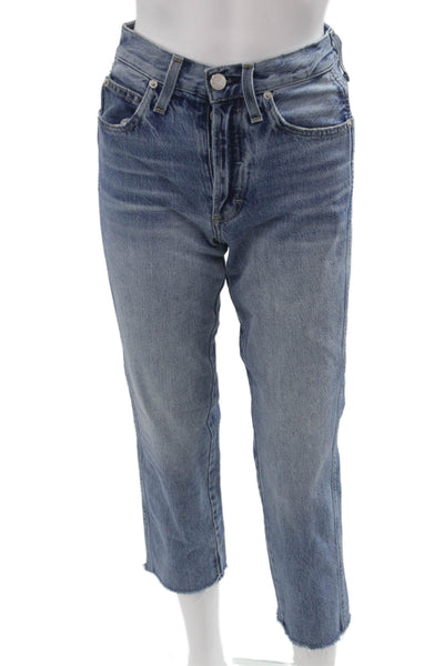 Amo Womens Cropped Mom Jeans Blue Mid Rise Petite Size 23