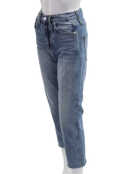 Amo Womens Cropped Mom Jeans Blue Mid Rise Petite Size 23