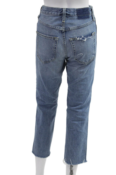 Amo Womens Cropped Mom Jeans Blue Mid Rise Petite Size 23