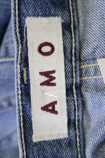 Amo Womens Cropped Mom Jeans Blue Mid Rise Petite Size 23