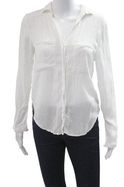 Bella Dahl Womens Basic Button Up Long Sleeve White Rayon Blouse Size S