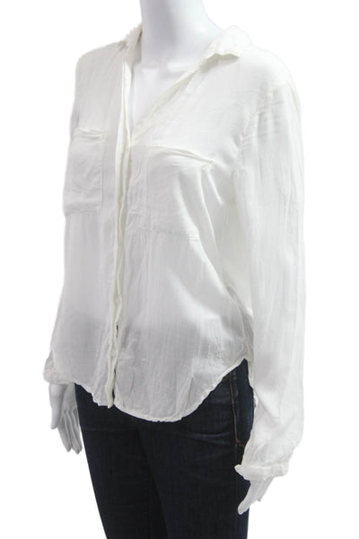 Bella Dahl Womens Basic Button Up Long Sleeve White Rayon Blouse Size S