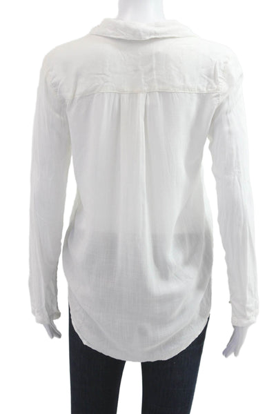 Bella Dahl Womens Basic Button Up Long Sleeve White Rayon Blouse Size S