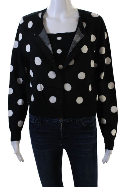 Victor Glemaud Womens Black Polka Dot Cardigan Square Neck Longsleeve Size L