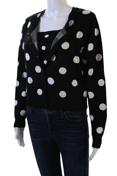 Victor Glemaud Womens Black Polka Dot Cardigan Square Neck Longsleeve Size L