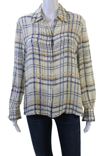Gilner Farrar Women Beige Plaid Button-Up Viscose Blouse Long Sleeve Size L