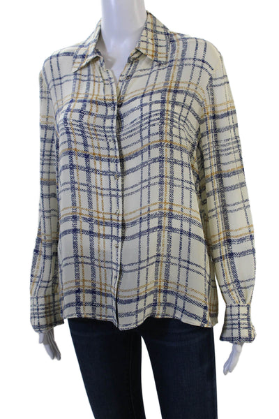 Gilner Farrar Women Beige Plaid Button-Up Viscose Blouse Long Sleeve Size L