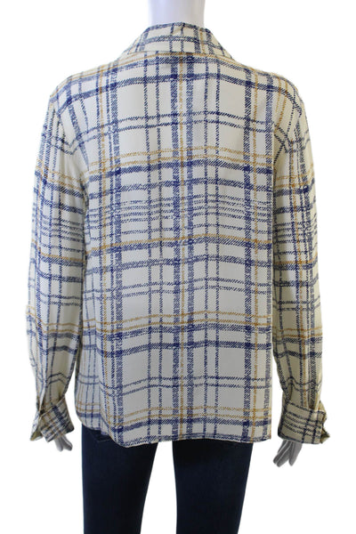 Gilner Farrar Women Beige Plaid Button-Up Viscose Blouse Long Sleeve Size L