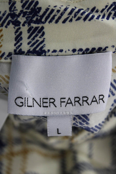 Gilner Farrar Women Beige Plaid Button-Up Viscose Blouse Long Sleeve Size L