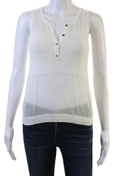 One Grey Day Women Basic Tank White Cotton Round Neck Sleeveless Size XS