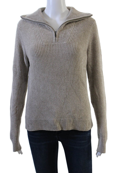 Patrick Assaraf Womens Pullover Collared Zip Beige Viscose Cotton Size XS