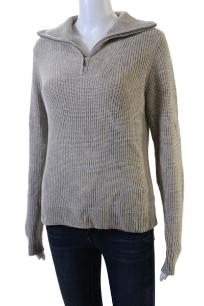 Patrick Assaraf Womens Pullover Collared Zip Beige Viscose Cotton Size XS