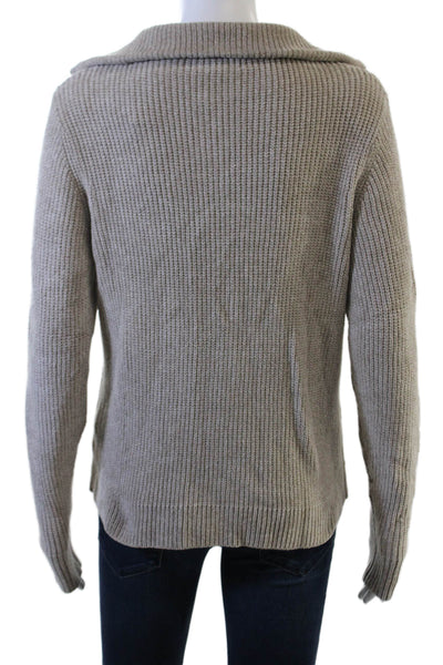Patrick Assaraf Womens Pullover Collared Zip Beige Viscose Cotton Size XS