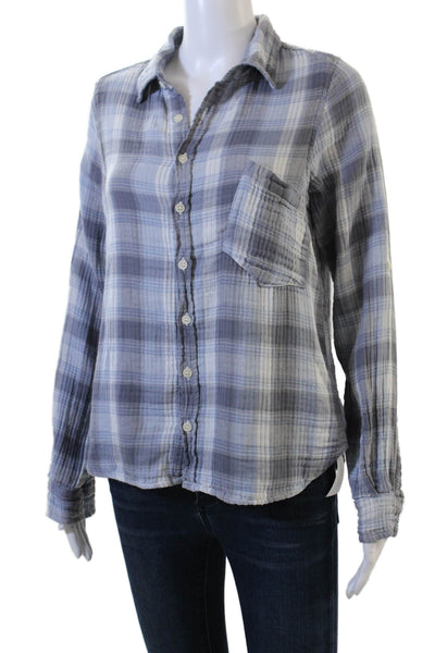 CP Shades Women Plaid Collared Cotton Button-Up Long Sleeve Top Size XS