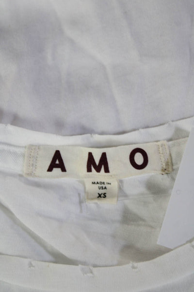Amo Womens Basic Jersey Tee White 100% Cotton Crew Neck Short Sleeve Size XS