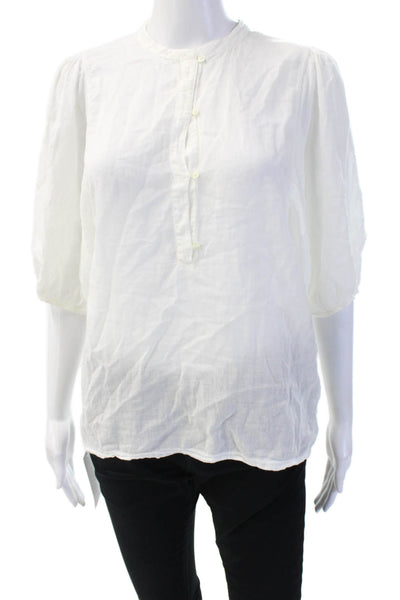 Hartford Womens Basic White Cotton Short Sleeve Blouse Crew Neck Button Size 0