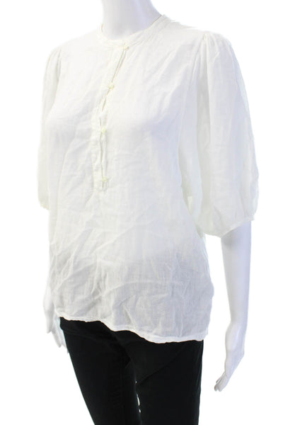 Hartford Womens Basic White Cotton Short Sleeve Blouse Crew Neck Button Size 0