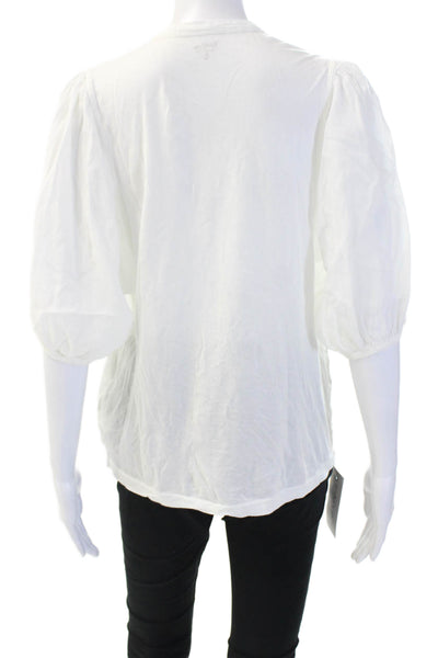 Hartford Womens Basic White Cotton Short Sleeve Blouse Crew Neck Button Size 0