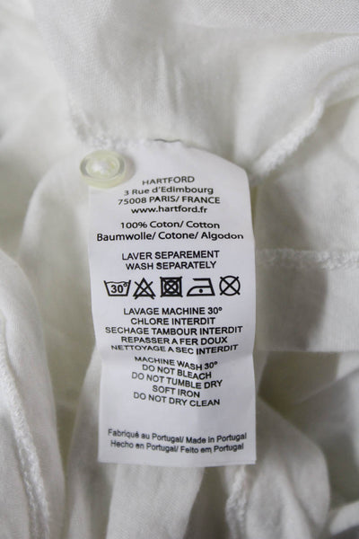 Hartford Womens Basic White Cotton Short Sleeve Blouse Crew Neck Button Size 0