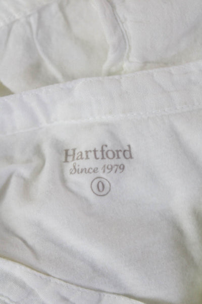 Hartford Womens Basic White Cotton Short Sleeve Blouse Crew Neck Button Size 0