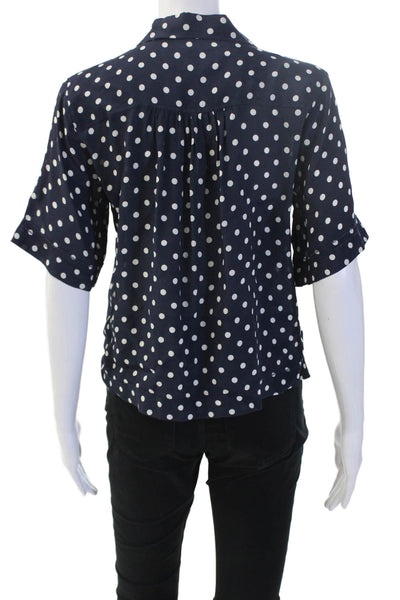 Birds of Paradis Women Dark Blue Polka Dot Collared Button Blouse Size XS