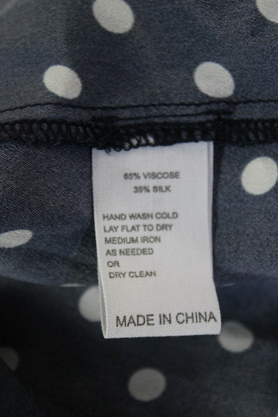 Birds of Paradis Women Dark Blue Polka Dot Collared Button Blouse Size XS