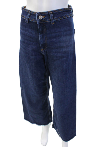 Zara Womens Cropped Wide Leg Dark Blue Jeans Denim Size M