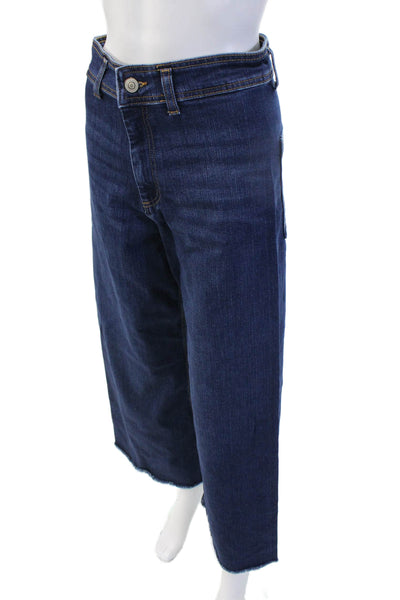 Zara Womens Cropped Wide Leg Dark Blue Jeans Denim Size M