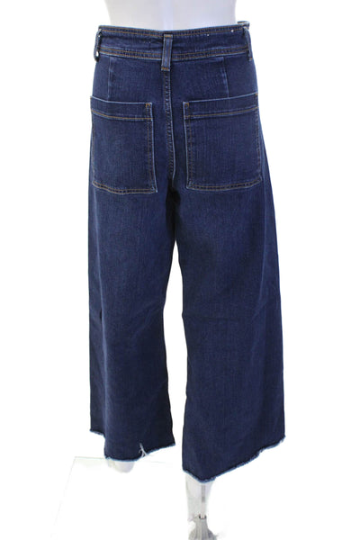 Zara Womens Cropped Wide Leg Dark Blue Jeans Denim Size M