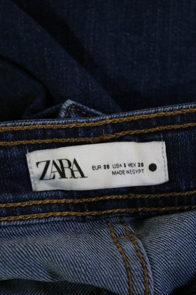 Zara Womens Cropped Wide Leg Dark Blue Jeans Denim Size M