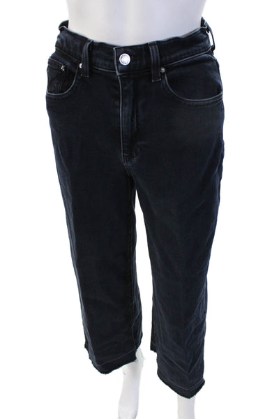 Le Jean Women Cropped Mom Jeans Black Denim Button Size 26