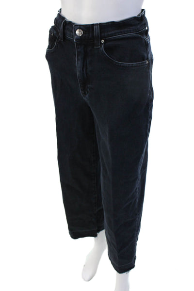 Le Jean Women Cropped Mom Jeans Black Denim Button Size 26