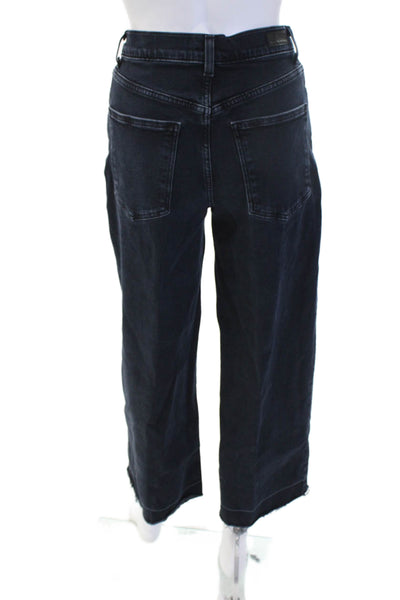 Le Jean Women Cropped Mom Jeans Black Denim Button Size 26