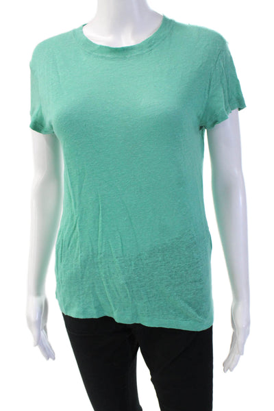 IRO Women Basic Green Linen T-Shirt Crew Neck Short Sleeve Designer Size XS