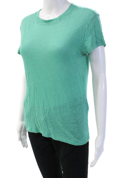 IRO Women Basic Green Linen T-Shirt Crew Neck Short Sleeve Designer Size XS