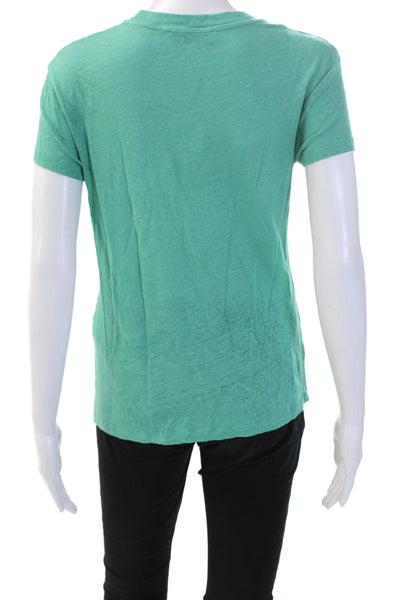 IRO Women Basic Green Linen T-Shirt Crew Neck Short Sleeve Designer Size XS