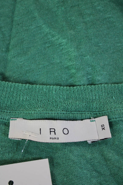 IRO Women Basic Green Linen T-Shirt Crew Neck Short Sleeve Designer Size XS