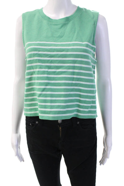 Z Supply Womens Cropped Striped Green Cotton Tank Crew Neck Sleeveless Size S