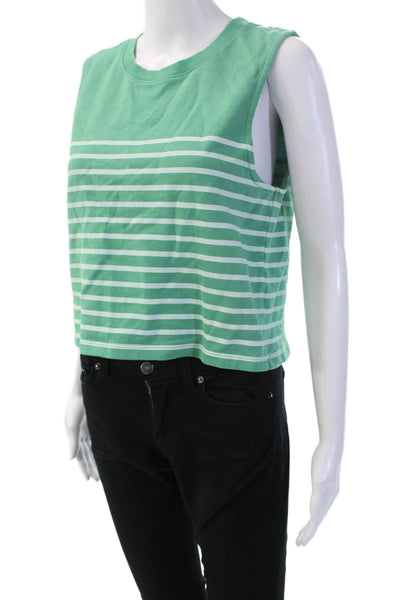 Z Supply Womens Cropped Striped Green Cotton Tank Crew Neck Sleeveless Size S