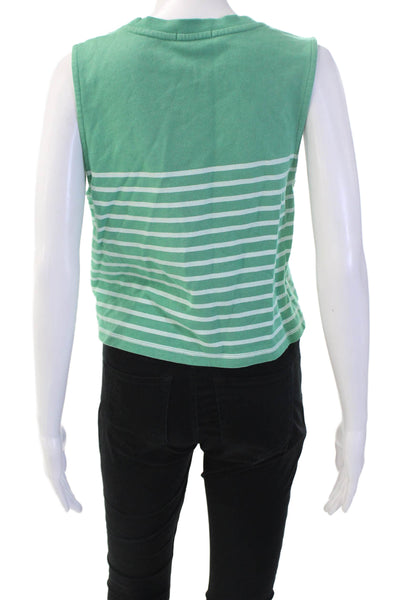 Z Supply Womens Cropped Striped Green Cotton Tank Crew Neck Sleeveless Size S
