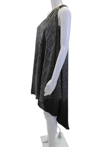 Halston Heritage Women Shift Dress Black Sleeveless Geometric Midi Size XS
