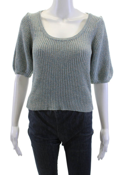 Ganni Womens Striped Gray Pullover Sweater Linen Cotton Short Sleeve Size S